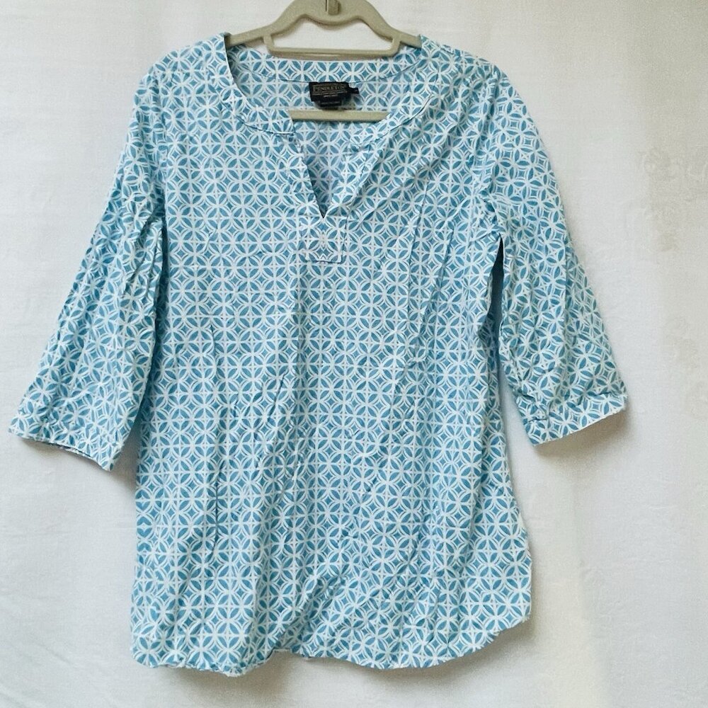 Pendleton Blouse Tunic Top Womens Medium Blue Cotton Pullover‎ 3/4 Sleeves Boho